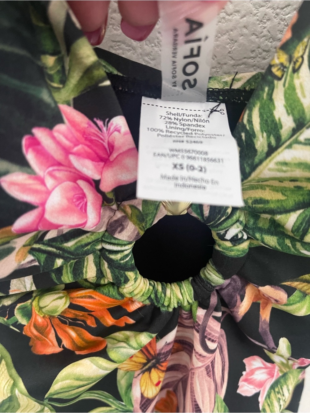 Tropical Floral One-Piece Swimsuit - Black with Green & Pink by Sofia Vergara - Picture 3 of 10